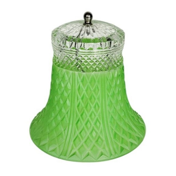 Vintage 30s Art Deco MCM Green Frosted Diamond Cut Glass Clip-On Bell Lampshade - Picture 1 of 9